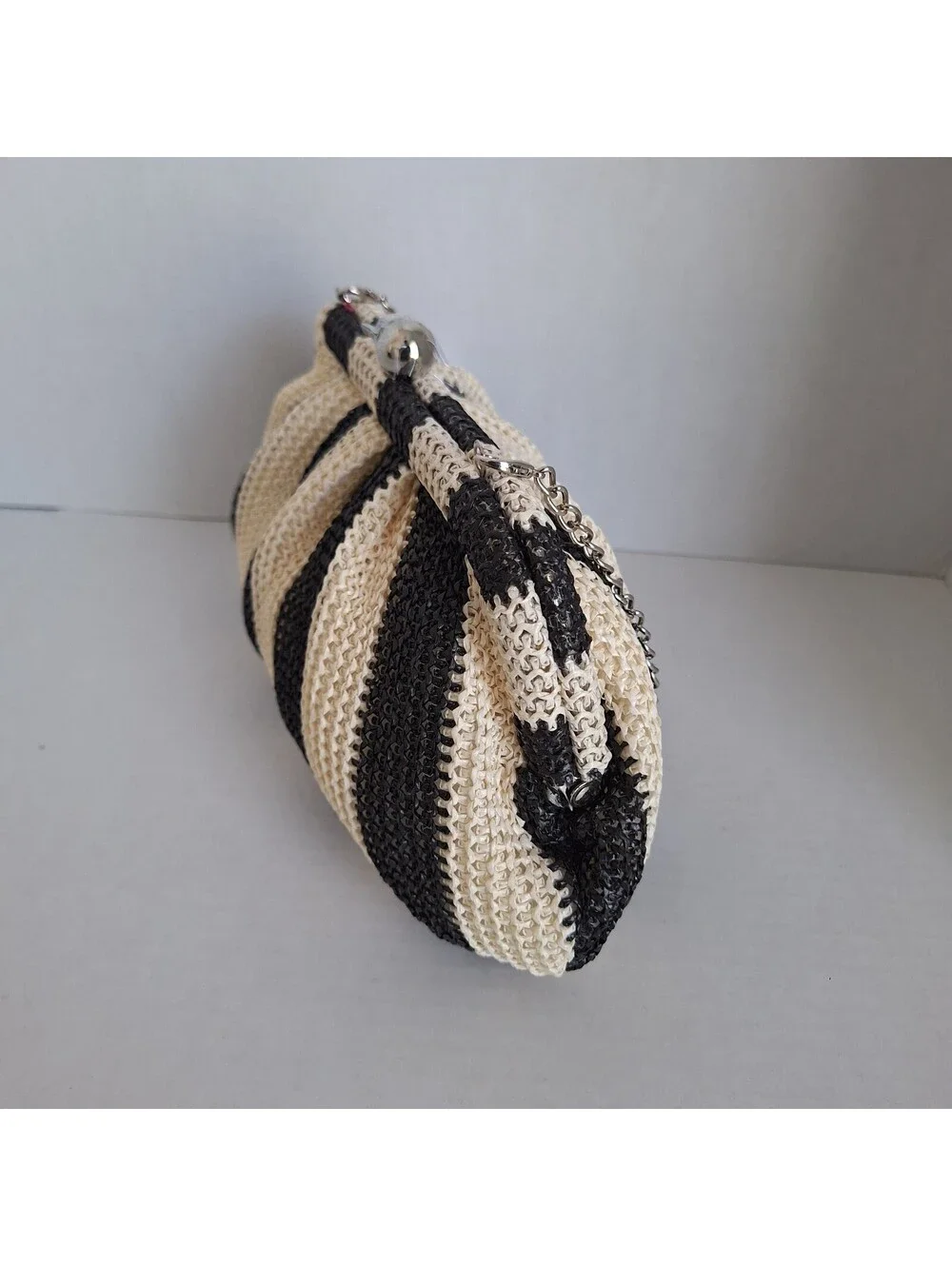NWT Isaac Mizrahi Striped Woven Clutch Chain Strap Crossbody Bag